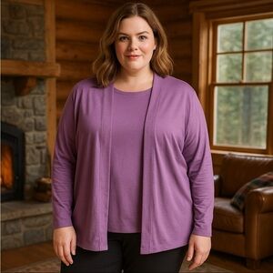 L.L.Bean Womens 3X Plus Purple Open Front Cardigan 100% Supima Cotton Soft Knit
